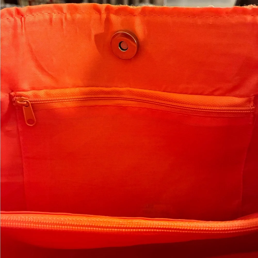 NWT Magid Orange Chain-Handle Straw Woven Shoulder Bag Summer Coastal Beach Vibe